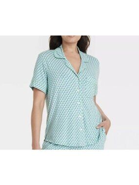 Auden Cloud Knit Pajama Top Size XS Blue New Geometric Button Front